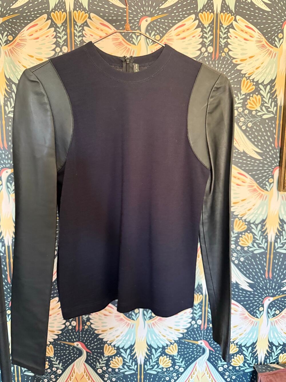 Balenciaga leather and navy long sleeve top